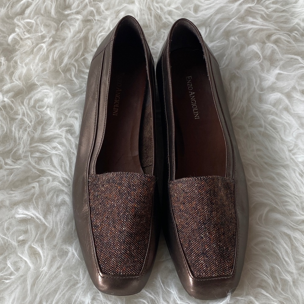 PRICE DROP Enzo Angiolini Leather Liberty Loafer Flats Bronze Brown Tweed Tops